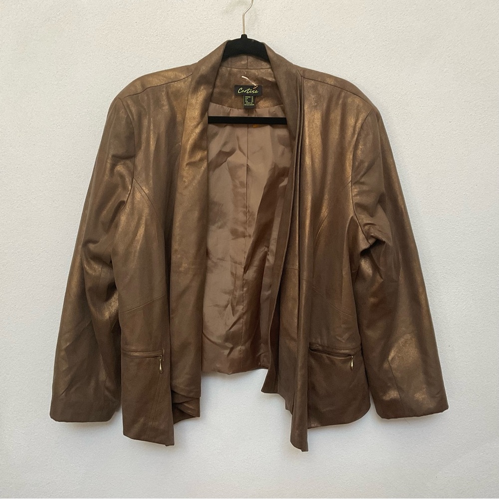 Cartise Shiny Gold Metallic Open Front Jacket Size 16 Event Concert Dance